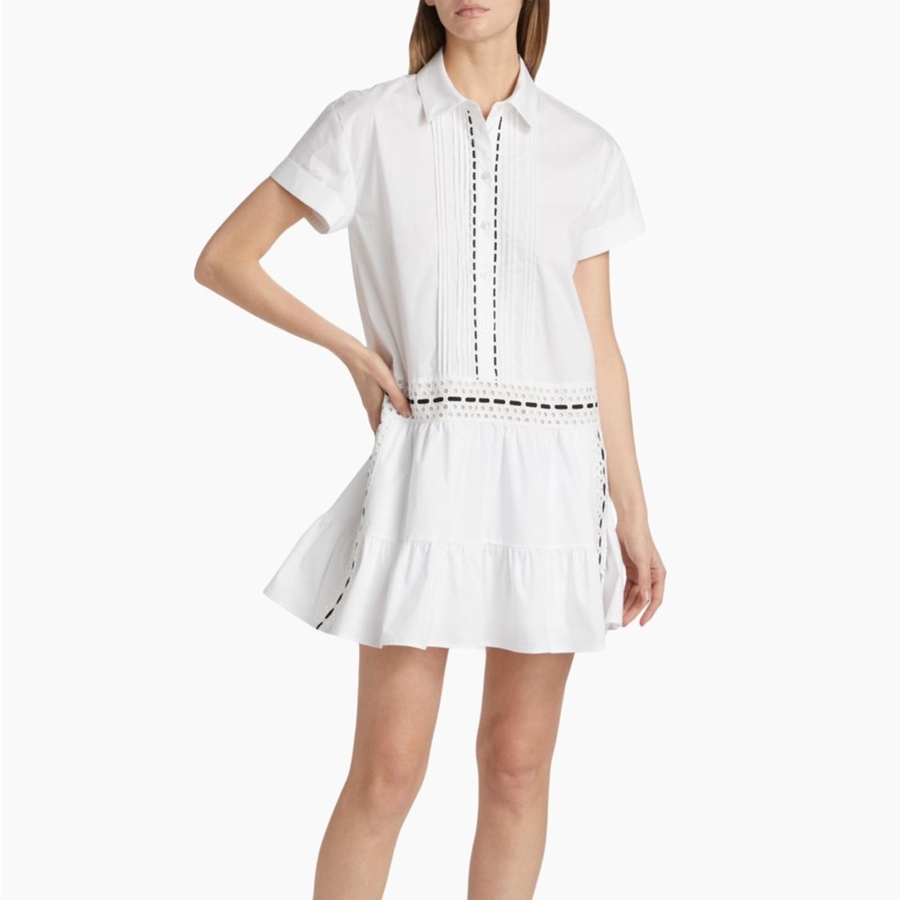 Tanya Taylor White Mini Dress with Black Accents